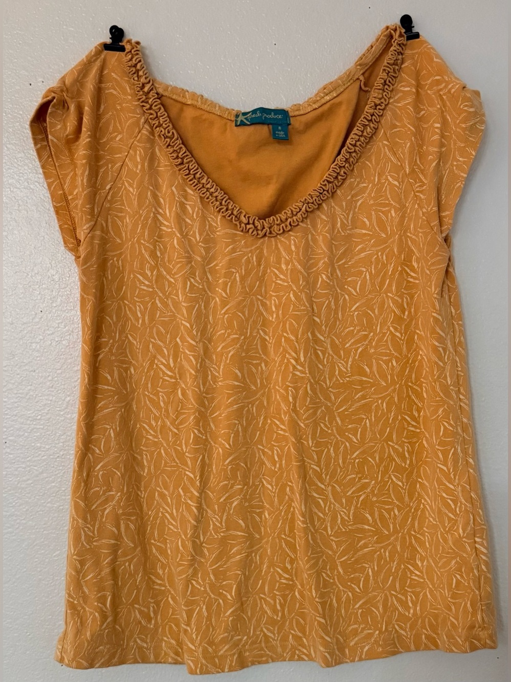 Fresh Produce Made in USA Mustard Print Top Medium